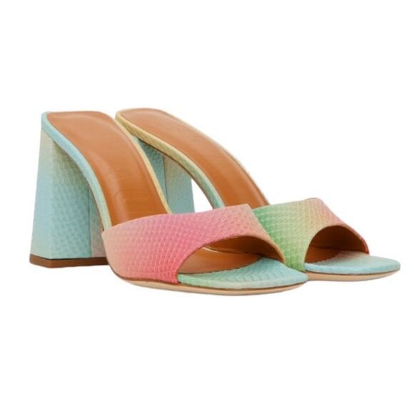 Staud Multicolor Sloane Leather Snake Embossed Heeled Ombre Sandals Size 39 NIB - Picture 1 of 11